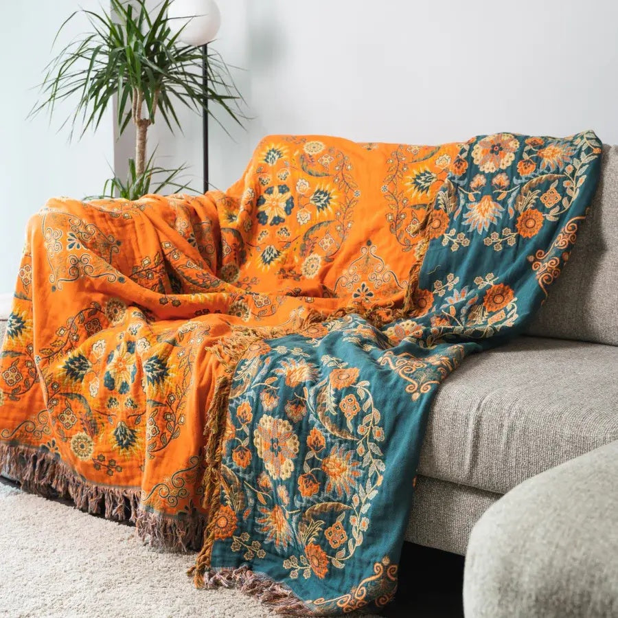 Plaid rustique réversible à motif floral pour la maison