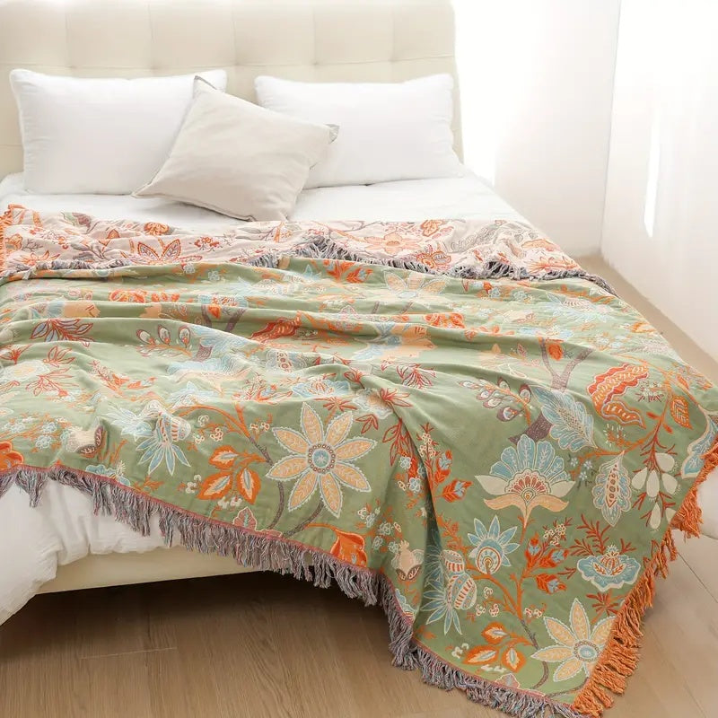 Coperta bohemien con motivo floreale adatta per pelli sensibili
