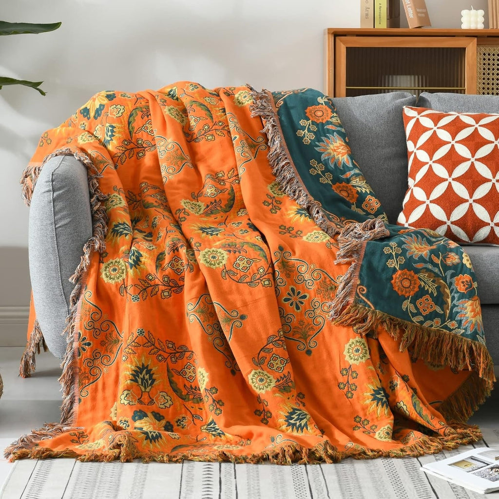 Plaid rustique réversible à motif floral pour la maison