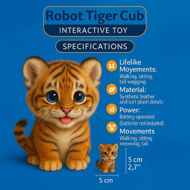 Interactive Pet Toy Tiger Cub with Walking Meowing and Tail Wagging - Image 5