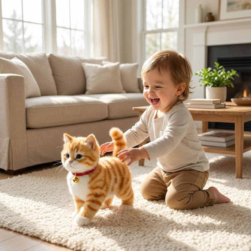 Interactive Robot Cat Toy for Kittens with Walking Meowing and Plush Tabby Design - Image 1