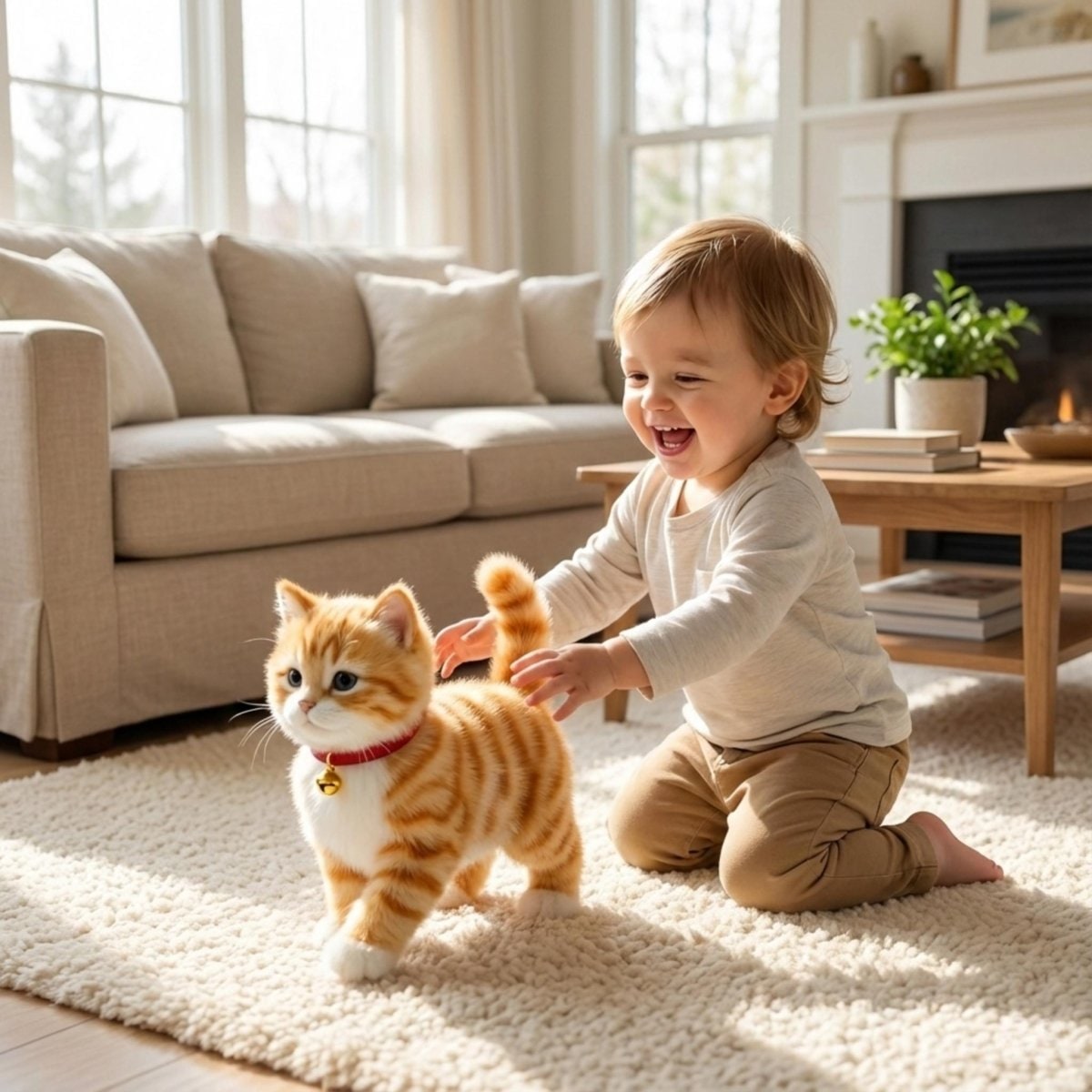 Interactive Robot Cat Toy for Kittens with Walking Meowing and Plush Tabby Design - Image 1