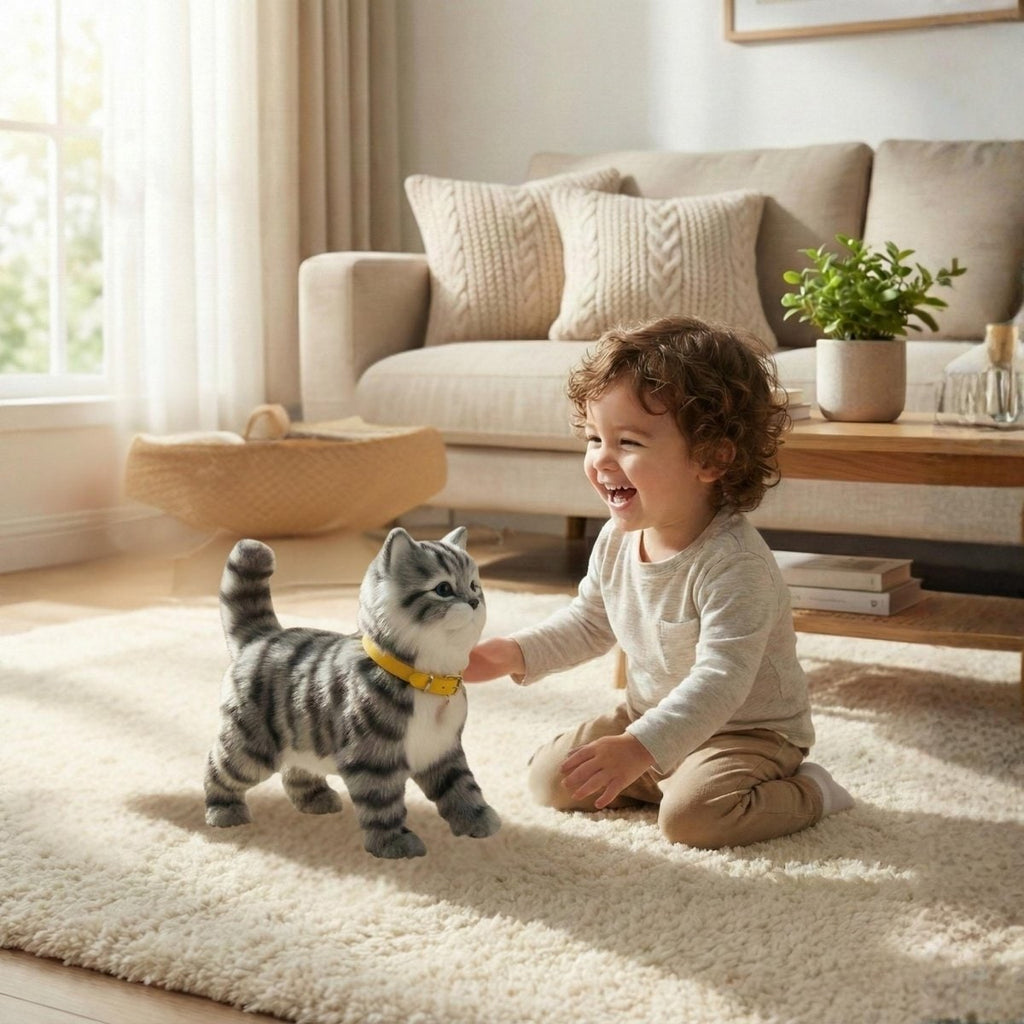 Interactive Toy Cat with Walking and Meowing Functions Battery Operated Plush Robot Kitten - Image 1