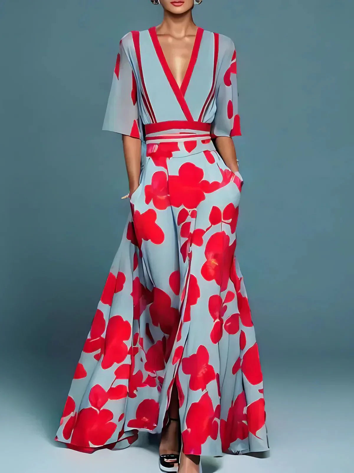 Elegantes langes Damen-Maxikleid Blumendesign für besondere Anlässe
