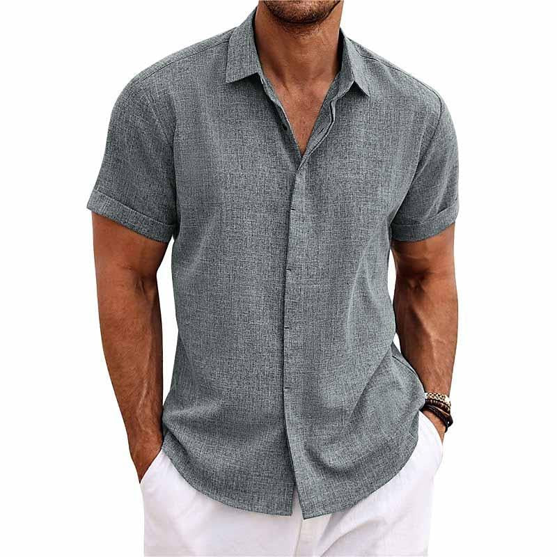 Camicia casual da uomo con colletto tinta unita manica corta
