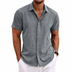 Camicia casual da uomo con colletto tinta unita manica corta