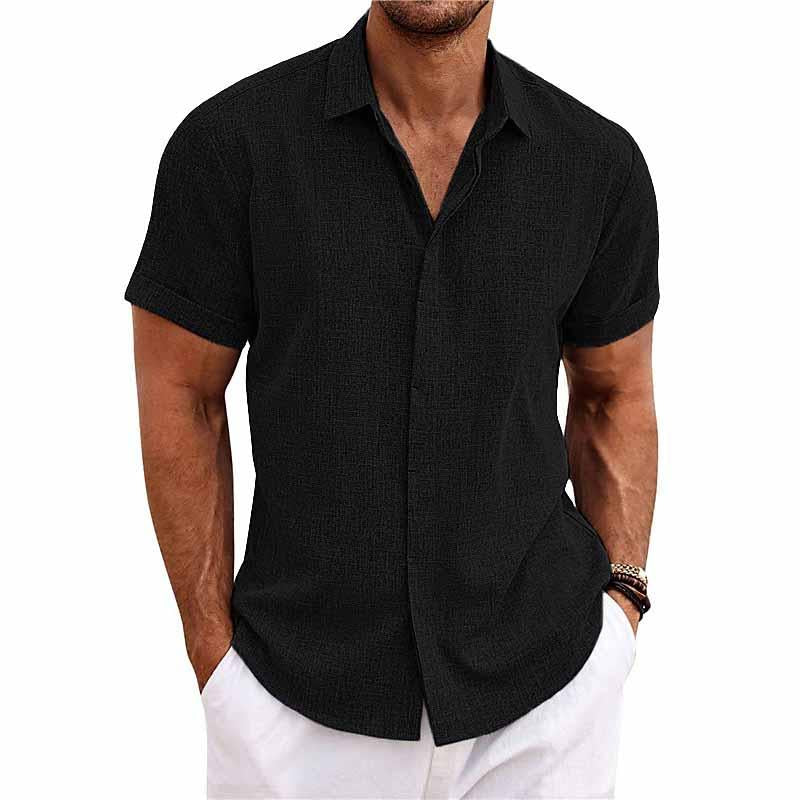 Chemise décontractée pour homme avec col, manches courtes lisses
