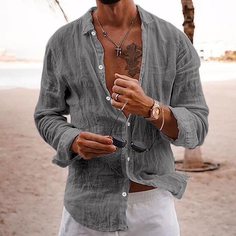 Camicia smart casual da uomo, liscia, a maniche lunghe, taglio classico