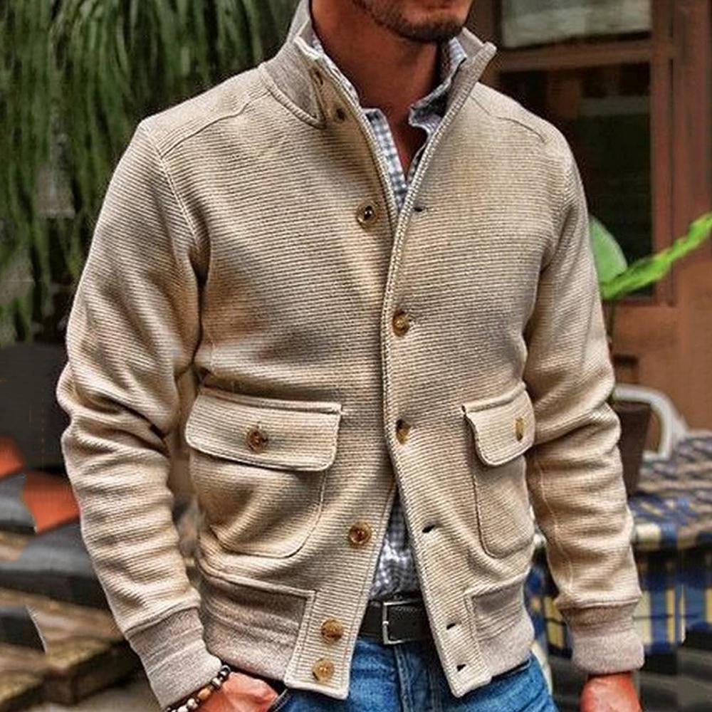 Giacca da uomo stile motociclista colore uniforme con collo alto
