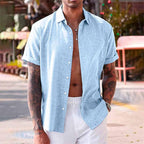 Camicia casual da uomo con colletto tinta unita manica corta