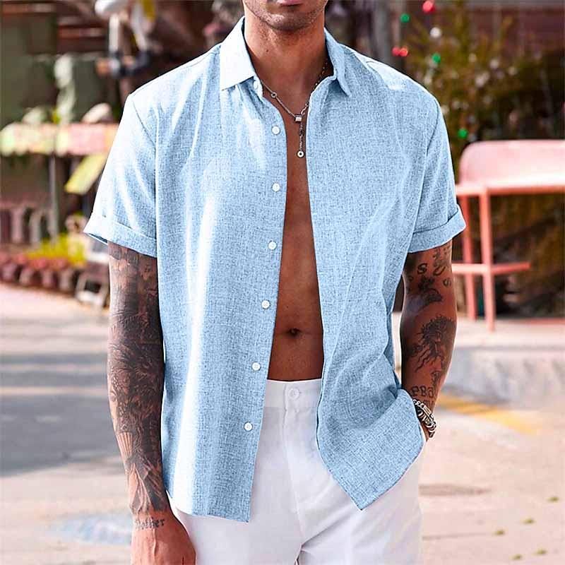 Camicia casual da uomo con colletto tinta unita manica corta