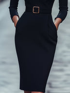 Abito Midi con Cintura e Maniche Lunghe da Donna