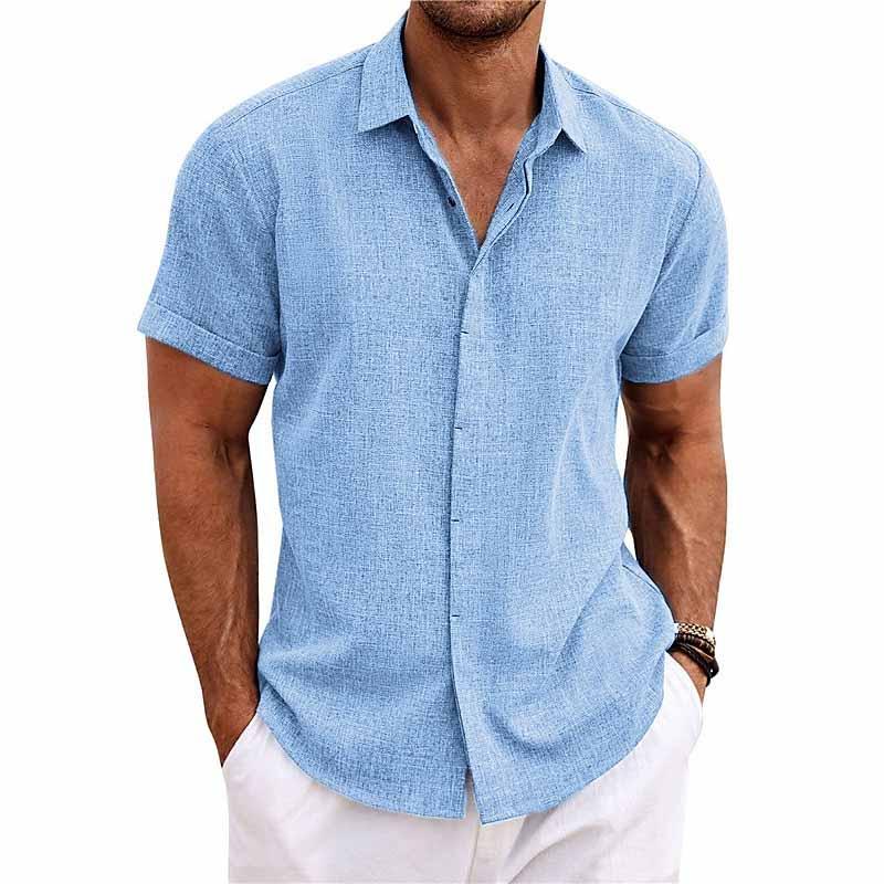 Chemise décontractée pour homme avec col, manches courtes lisses