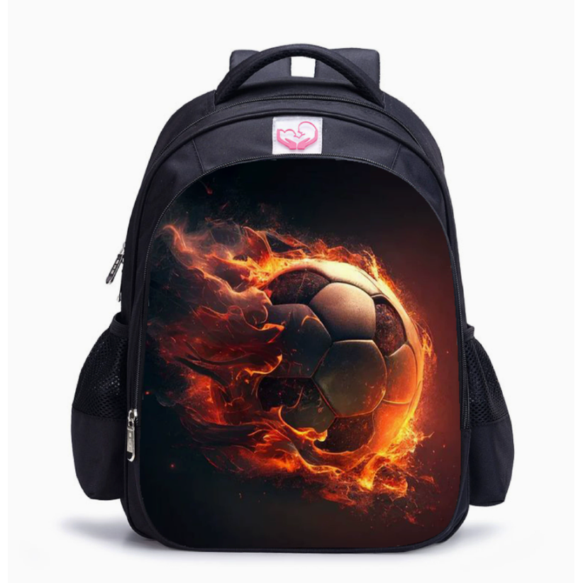 Kids''' Backpack for School with Flaming Soccer Ball Design and Adjustable Straps - Image 1