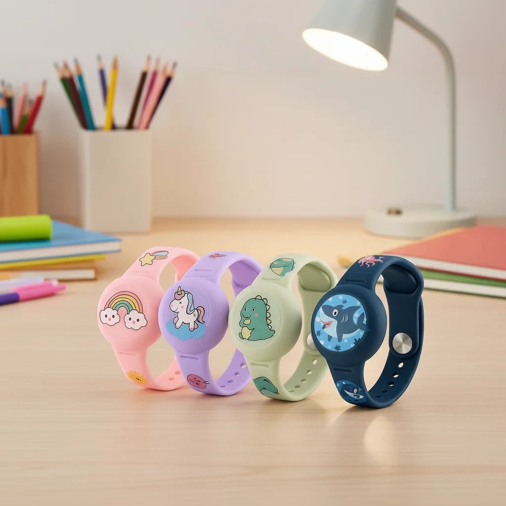 Kids' Silicone Airtag Wristband Holder with Cartoon Graphics and Adjustable Strap - Image 1