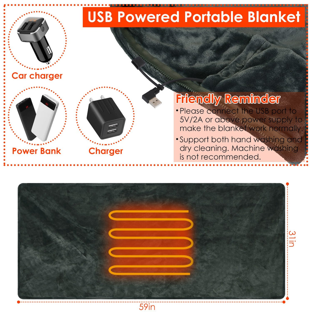 Koc Elektryczny USB Grzewczy Podgrzewany z Zamkiem na Ramiona 150x80cm 12v - Image 3