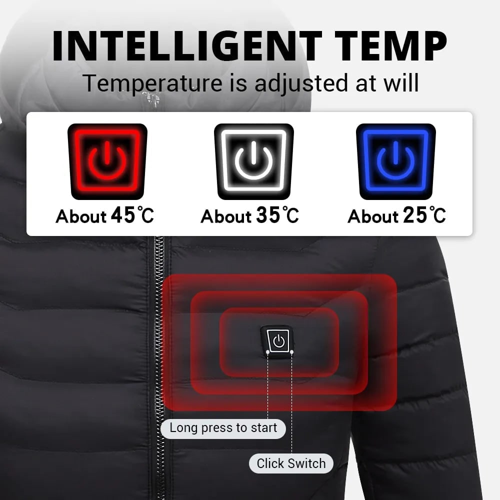 Kurtka Zimowa Męska Podgrzewana Elektryczna z Kapturem i Regulacją Temperatury USB Ogrzewana - Image 4