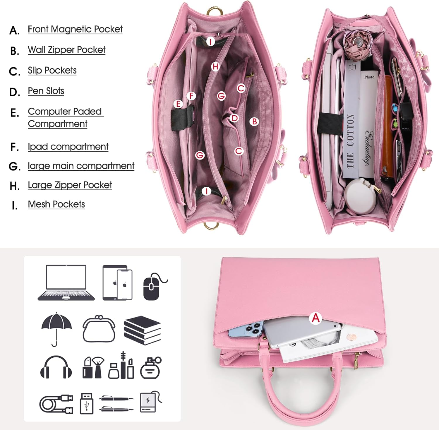 Duża skórzana torba na laptopa z wieloma przegrodami