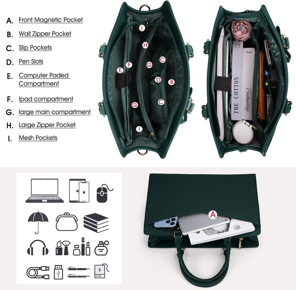 Borsa funzionale da donna per laptop da lavoro con molte tasche
