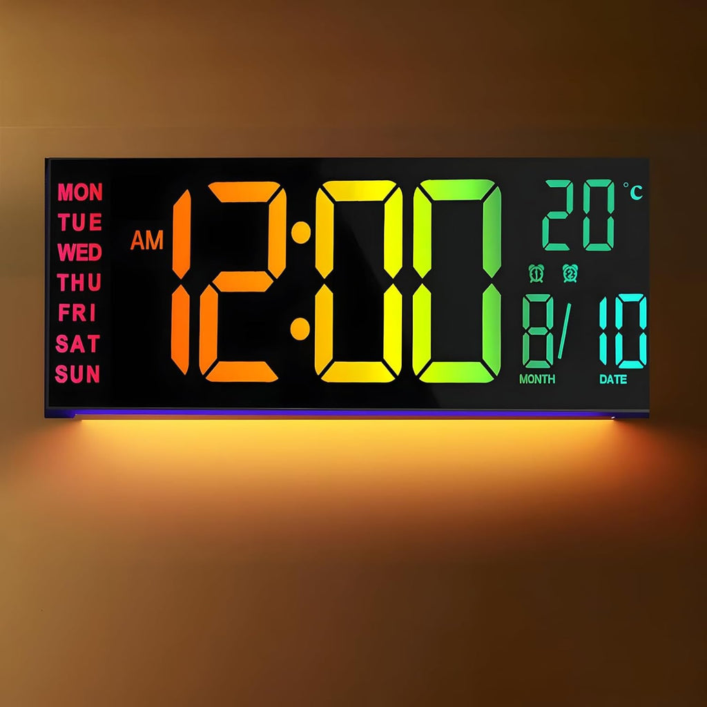 Large LED Digital Wall Clock with Rgb Color Display and Dual Alarm - Image 1