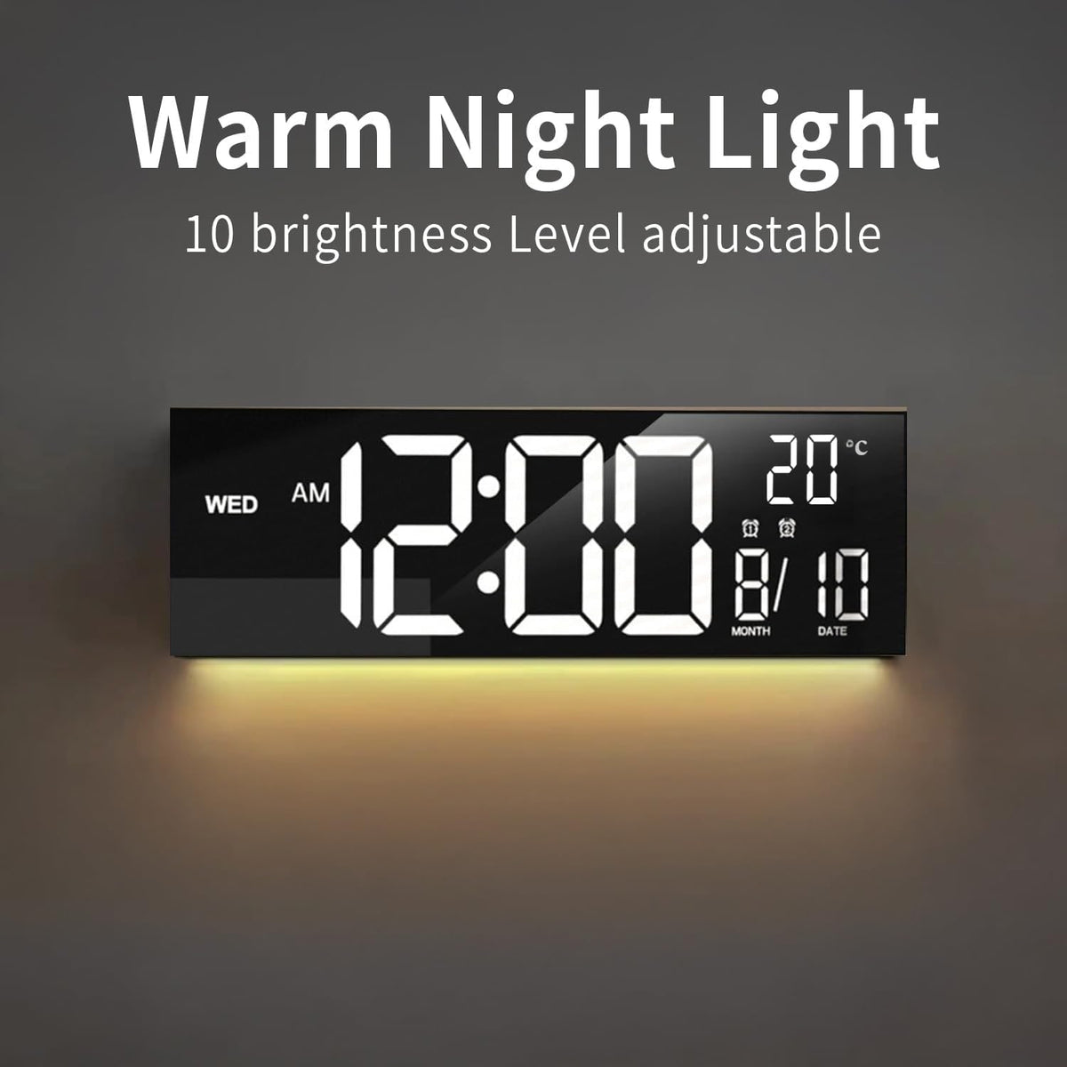 Large LED Digital Wall Clock with Rgb Color Display and Dual Alarm - Image 2