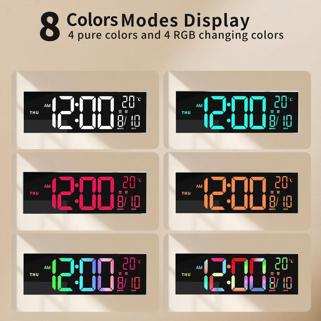 Large LED Digital Wall Clock with Rgb Color Display and Dual Alarm - Image 3