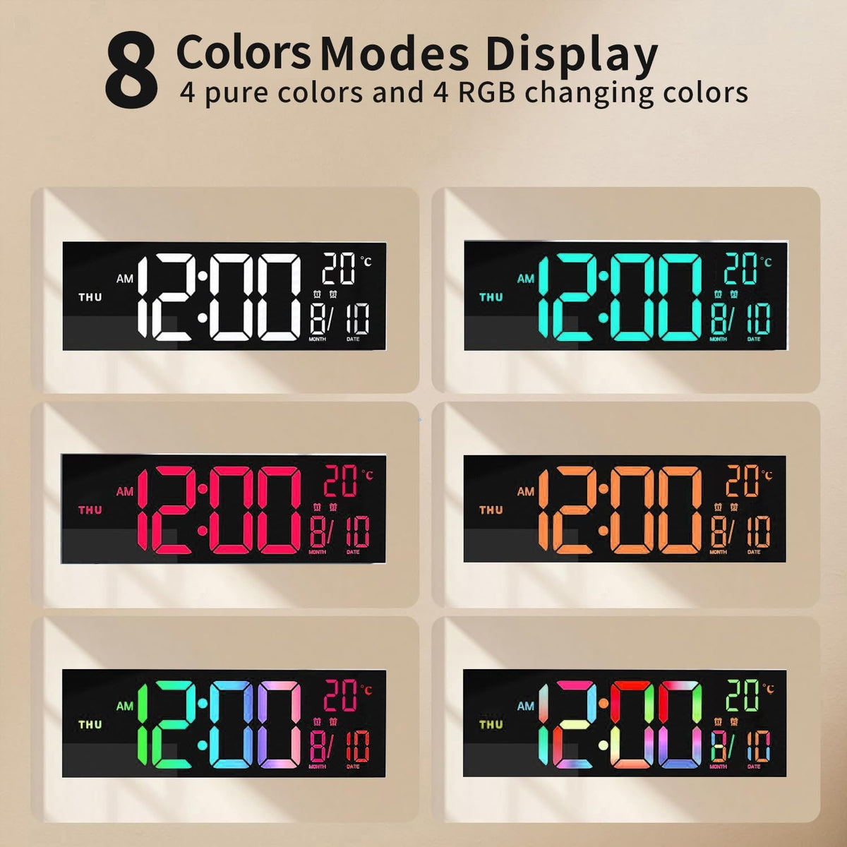 Large LED Digital Wall Clock with Rgb Color Display and Dual Alarm - Image 3