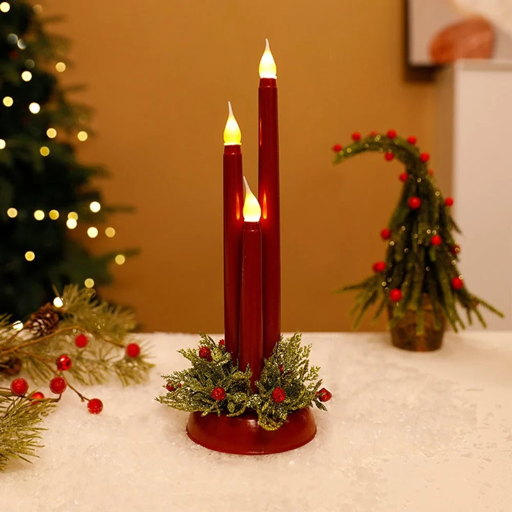 LED Candelabra Light Bulbs with Flickering Flameless Taper Candles and Holiday Centerpiece Greenery - Image 5