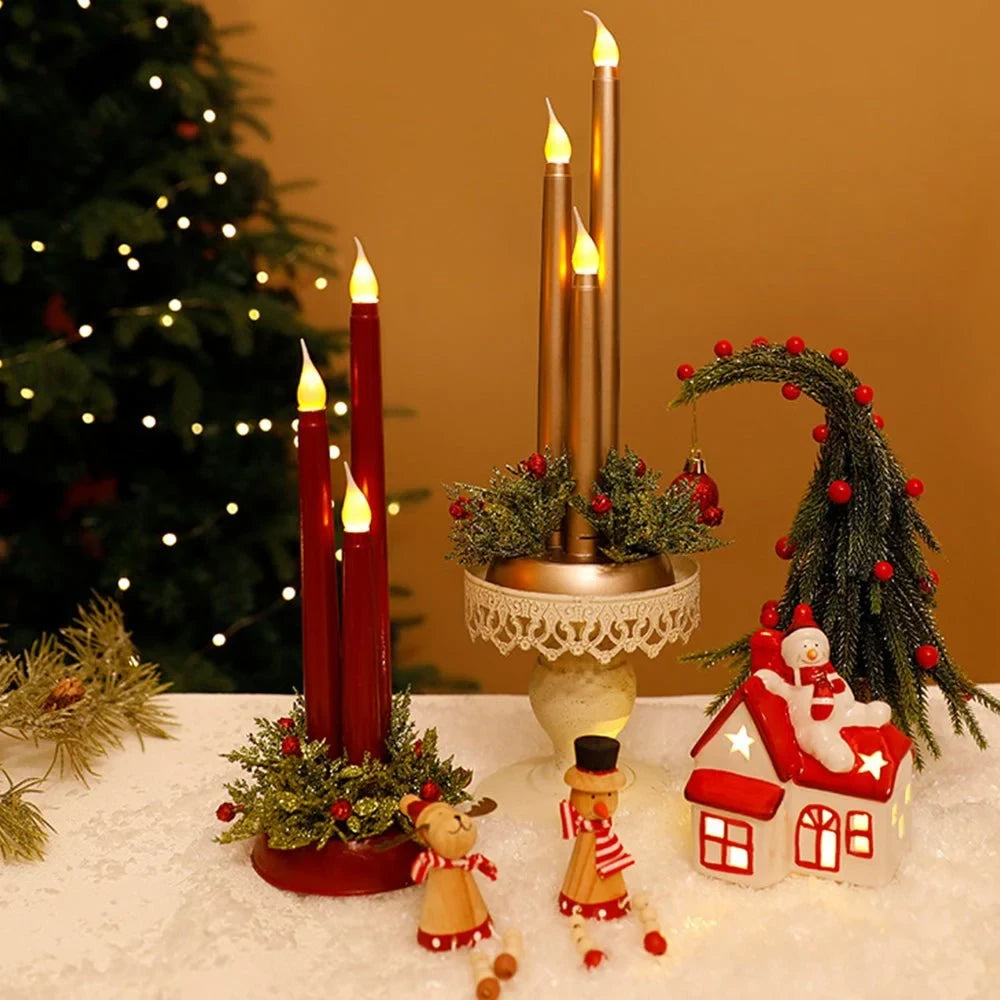 LED Candelabra Light Bulbs with Flickering Flameless Taper Candles and Holiday Centerpiece Greenery - Image 6