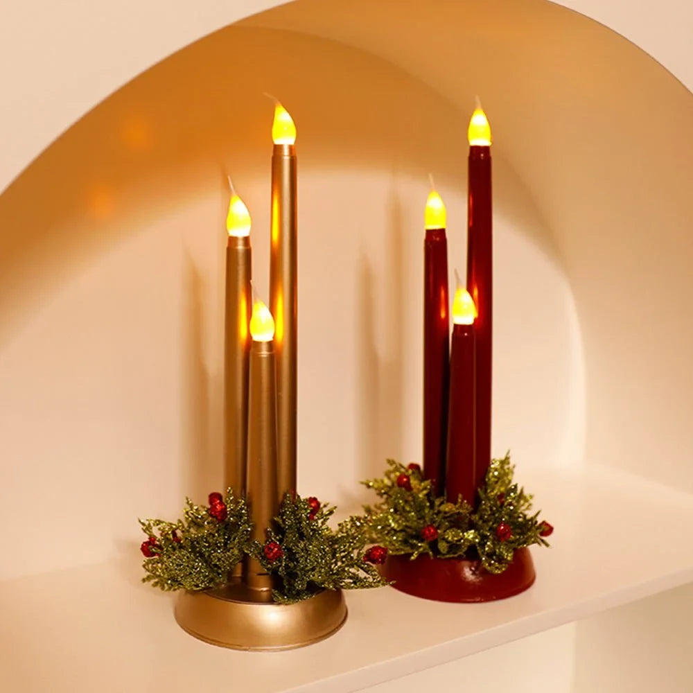 LED Candelabra Light Bulbs with Flickering Flameless Taper Candles and Holiday Centerpiece Greenery - Image 7