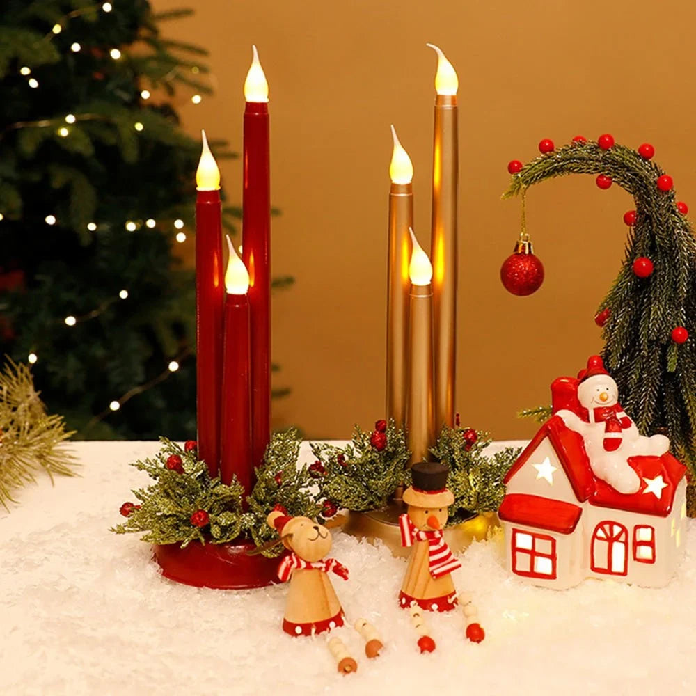 LED Candelabra Light Bulbs with Flickering Flameless Taper Candles and Holiday Centerpiece Greenery - Image 8