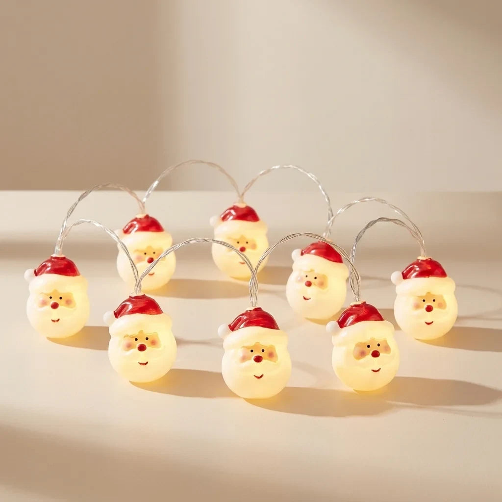 LED Christmas Lights String with 20 Santa Heads Battery Operated Indoor Decoration - Image 1