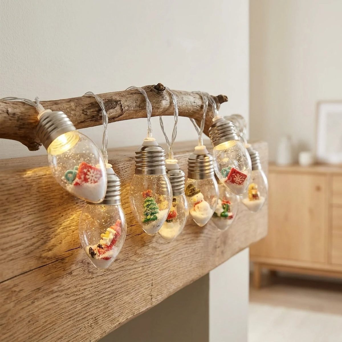 LED Christmas String Lights with Warm White Glow and Miniature Holiday Figurines - Image 1