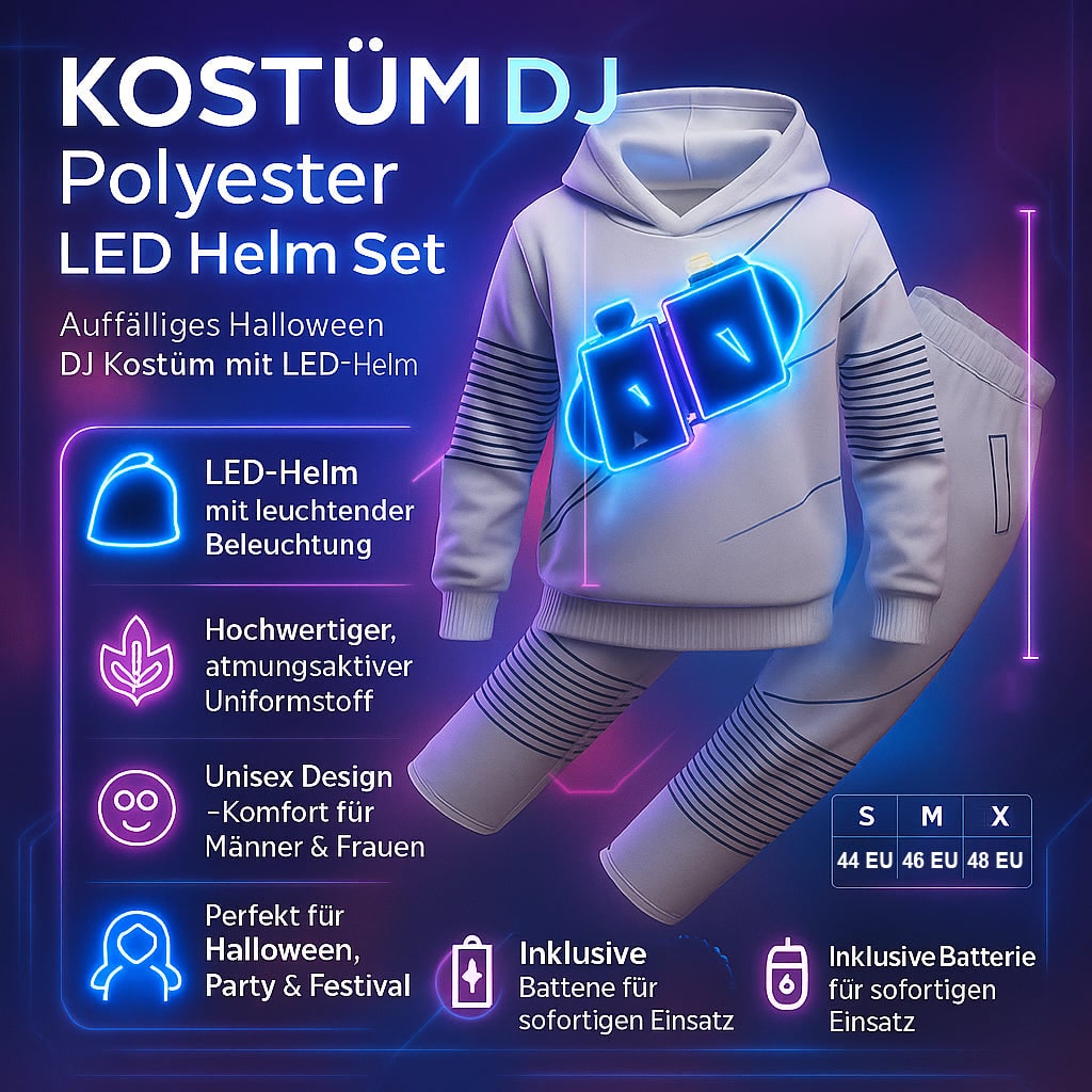 LED DJ Costume Set with Light-Up Mask, Hoodie and Pants - Image 13