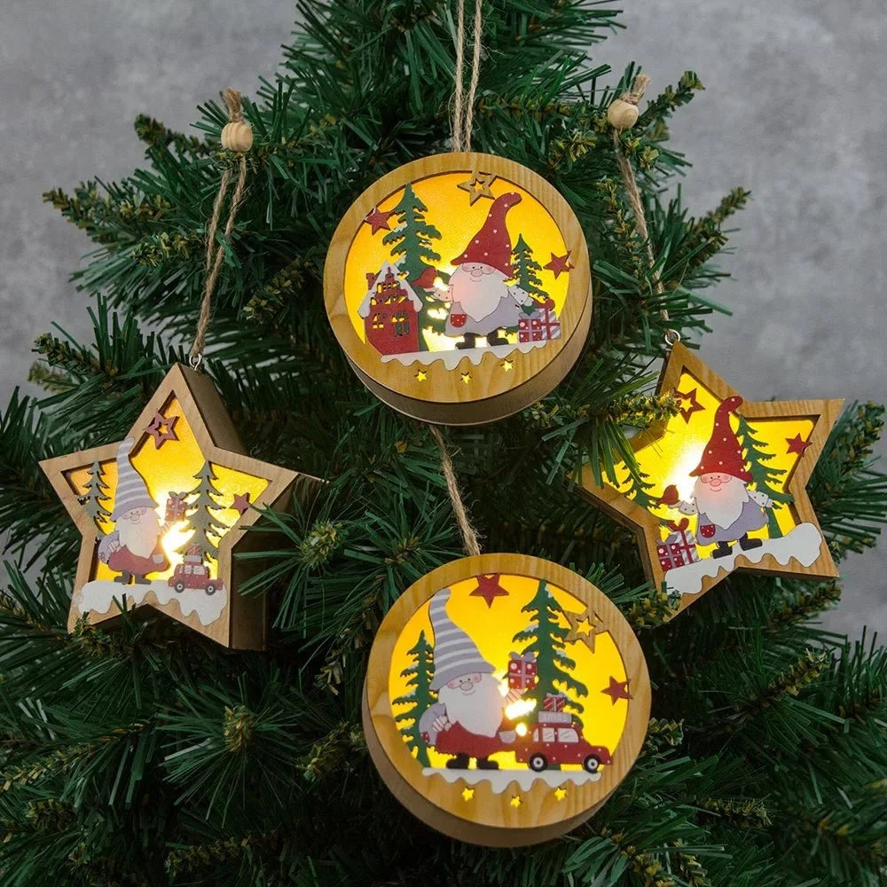 LED Light Up Wooden Christmas Ornaments with Warm Glow for Xmas Tree Decorations - Image 2