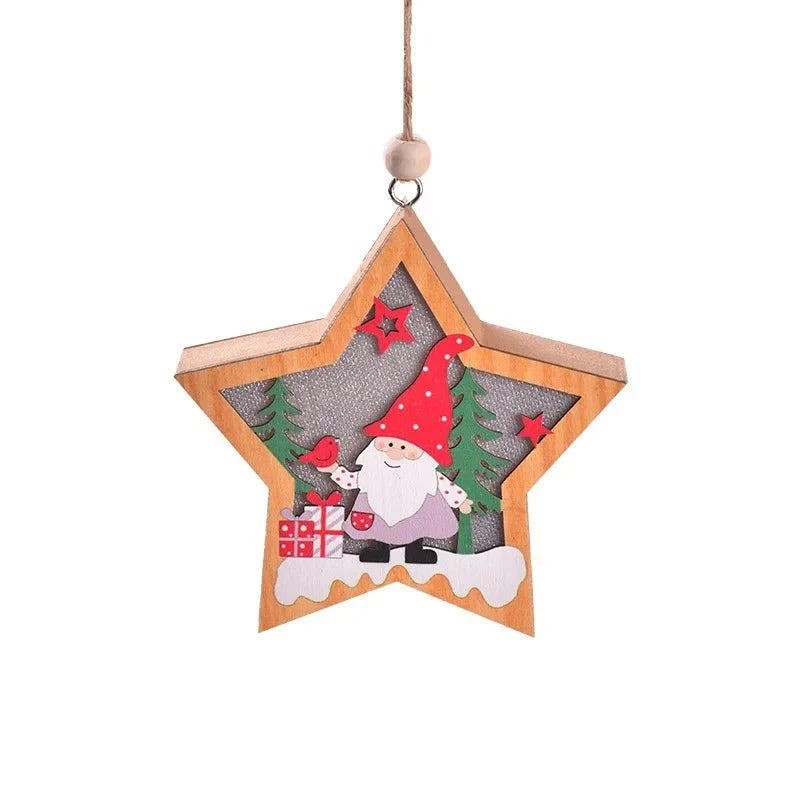 LED Light Up Wooden Christmas Ornaments with Warm Glow for Xmas Tree Decorations - Image 3