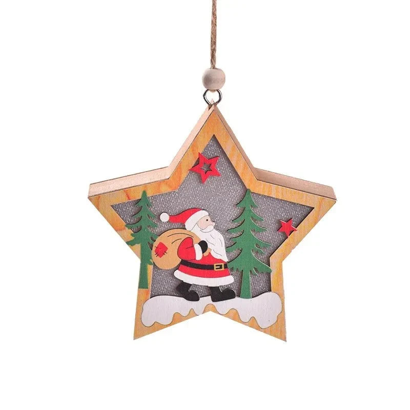 LED Light Up Wooden Christmas Ornaments with Warm Glow for Xmas Tree Decorations - Image 5