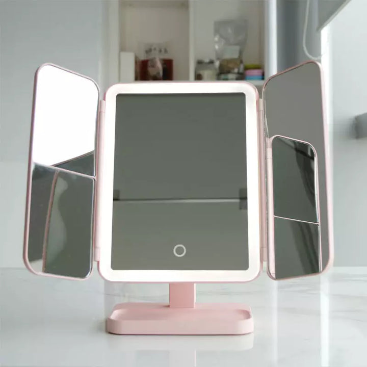 Miroir LED compact universel pour maquillage avec trois couleurs de lumière