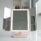 Miroir LED compact universel pour maquillage avec trois couleurs de lumière