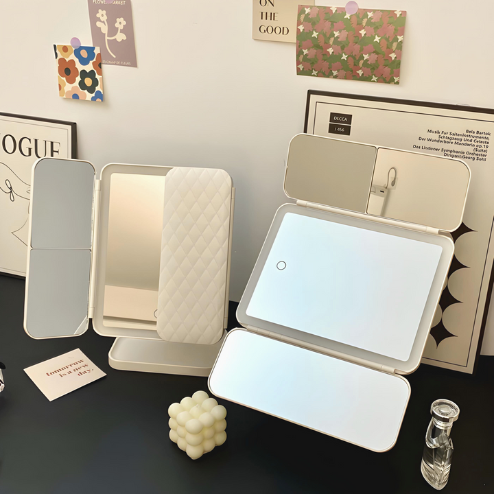 Miroir LED compact universel pour maquillage avec trois couleurs de lumière