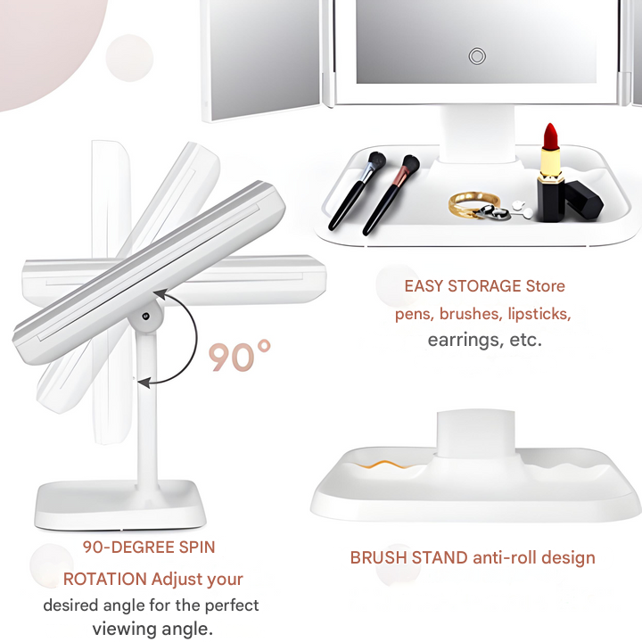 Miroir LED compact universel pour maquillage avec trois couleurs de lumière