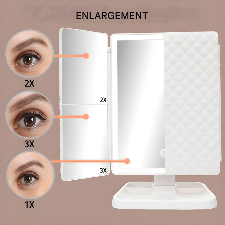 Miroir LED compact universel pour maquillage avec trois couleurs de lumière