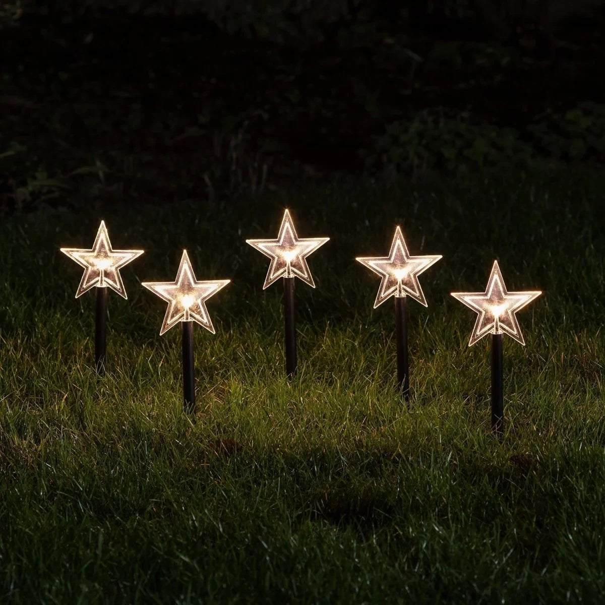 LED Pathway Lights with Star-Shaped Design Warm White Outdoor Lighting Set of 5 Weatherproof Stakes - Image 2