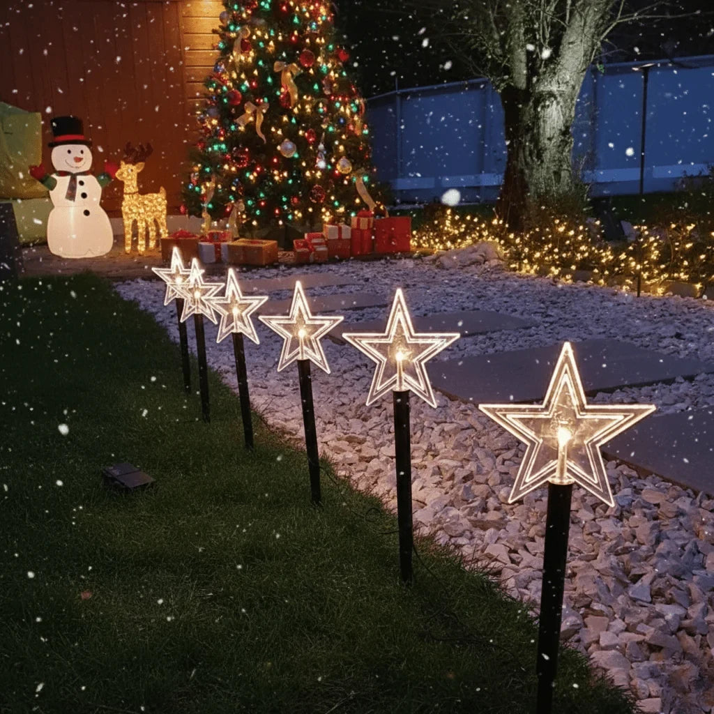 LED Pathway Lights with Star-Shaped Design Warm White Outdoor Lighting Set of 5 Weatherproof Stakes - Image 4