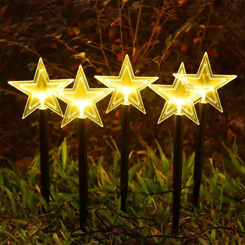 LED Pathway Lights with Star-Shaped Design Warm White Outdoor Lighting Set of 5 Weatherproof Stakes - Image 5