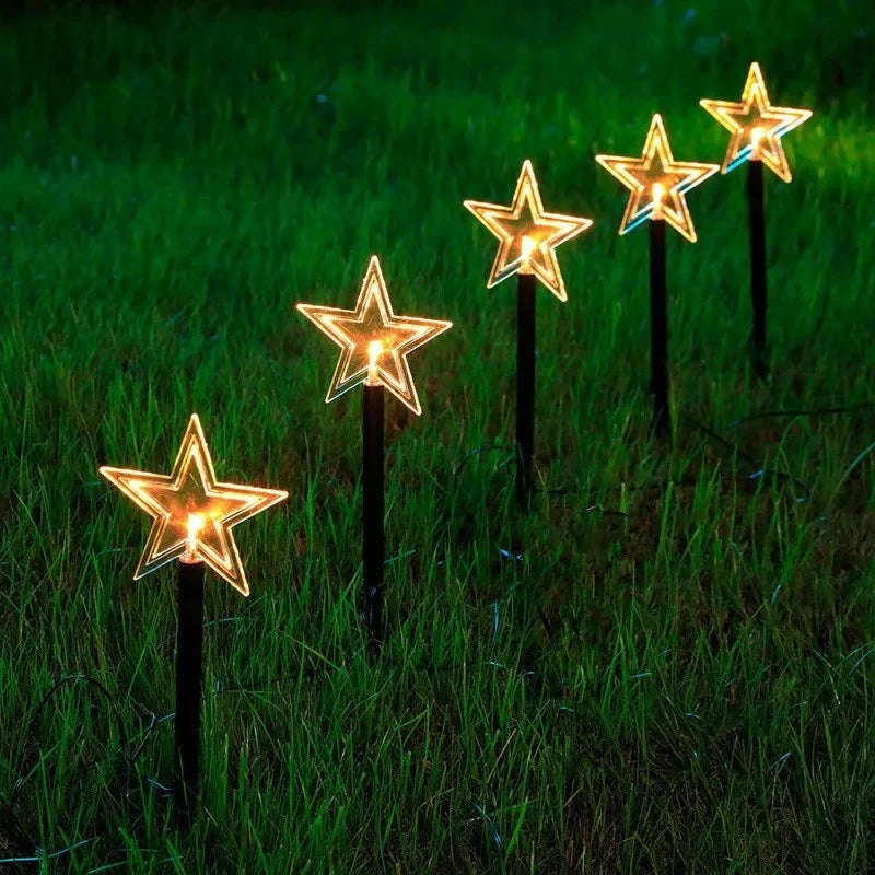 LED Pathway Lights with Star-Shaped Design Warm White Outdoor Lighting Set of 5 Weatherproof Stakes - Image 7