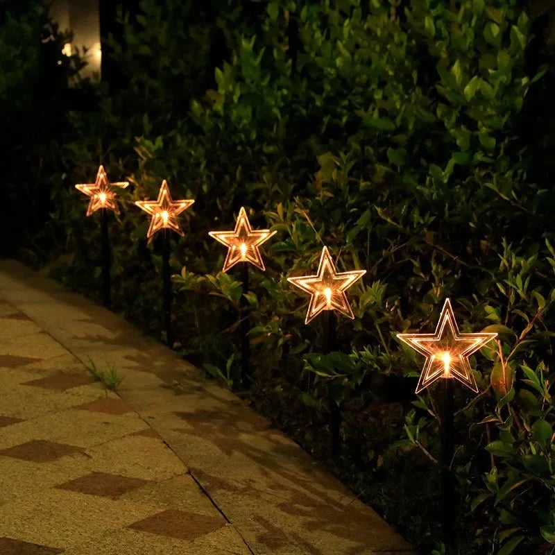LED Pathway Lights with Star-Shaped Design Warm White Outdoor Lighting Set of 5 Weatherproof Stakes - Image 8