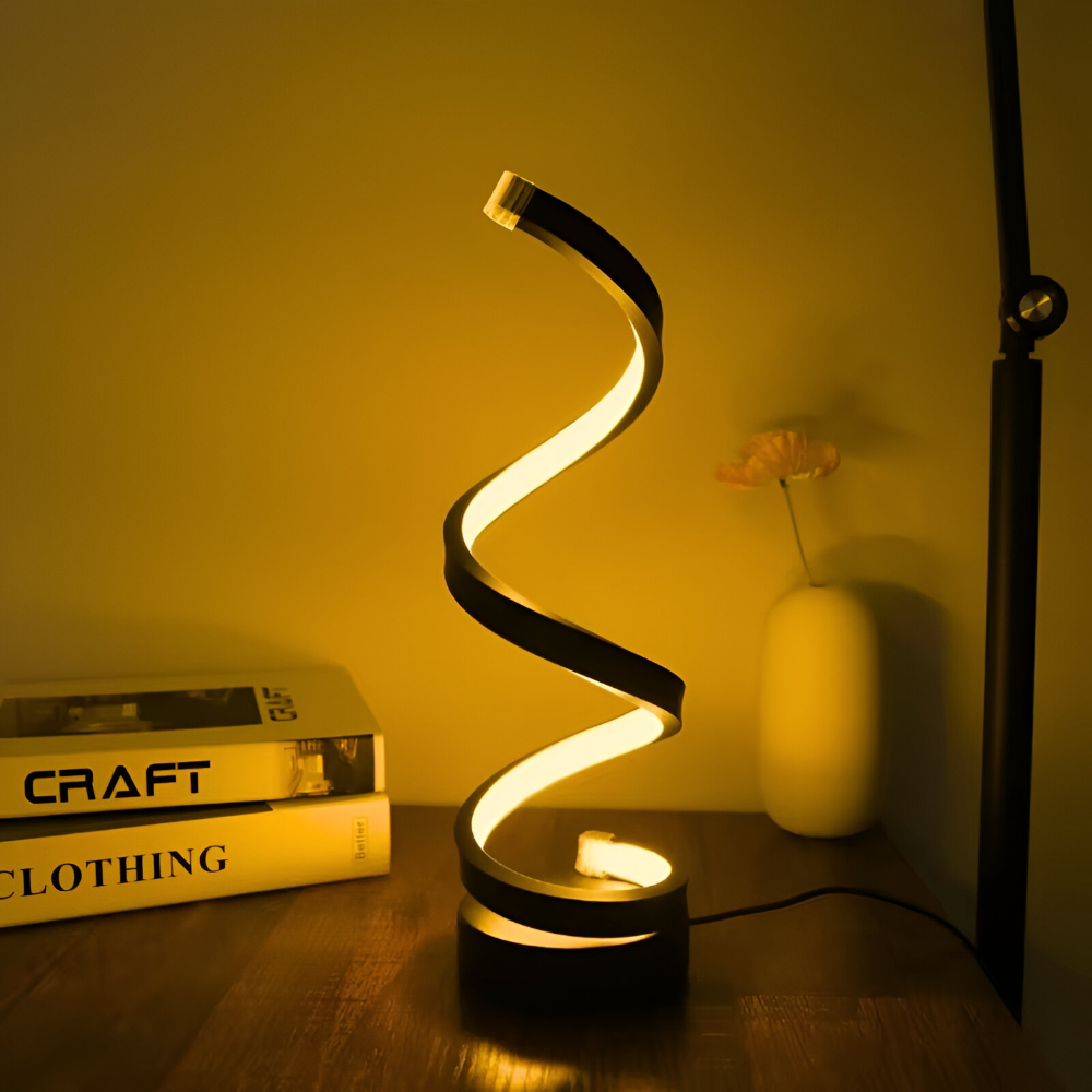 LED Table Lamp with Spiral Design Adjustable Color Temperature and Circular Base - Image 1
