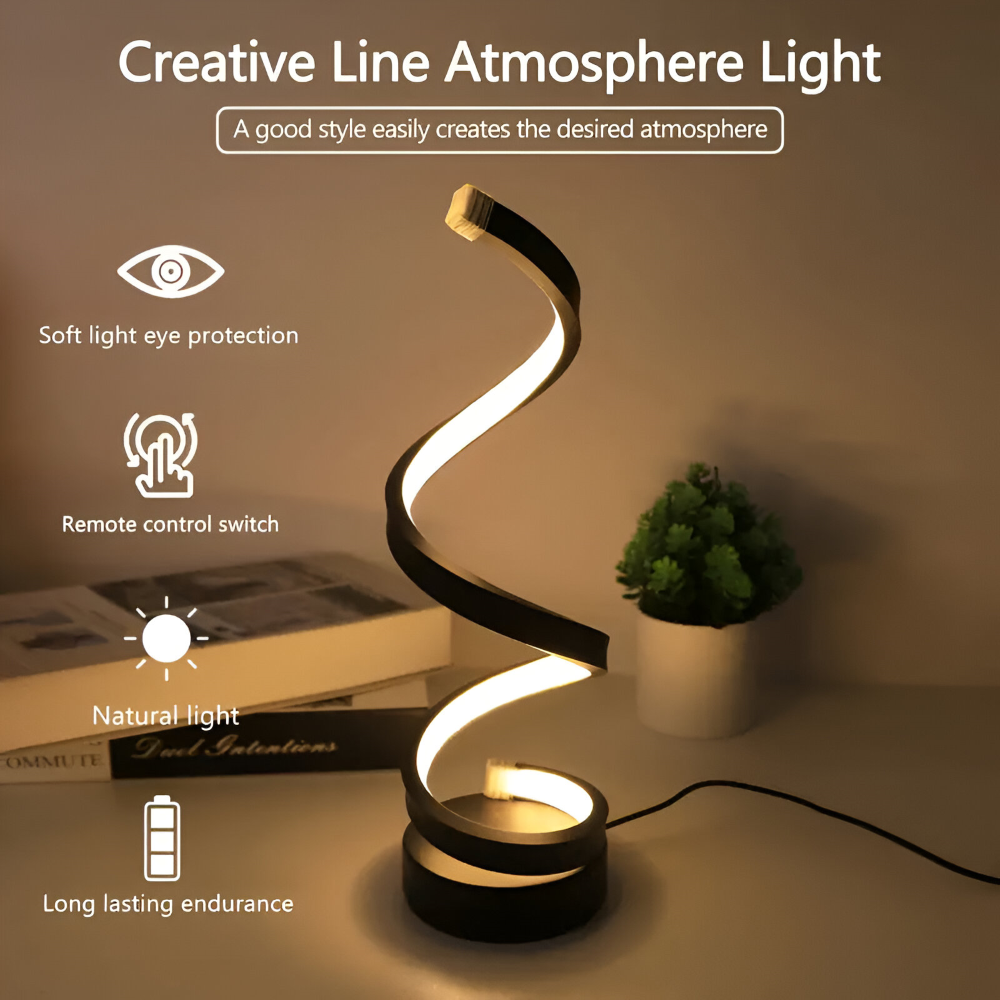 LED Table Lamp with Spiral Design Adjustable Color Temperature and Circular Base - Image 10