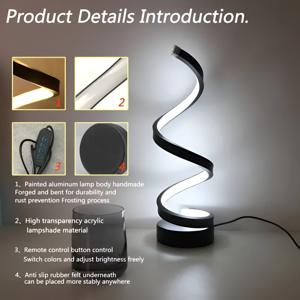 LED Table Lamp with Spiral Design Adjustable Color Temperature and Circular Base - Image 12